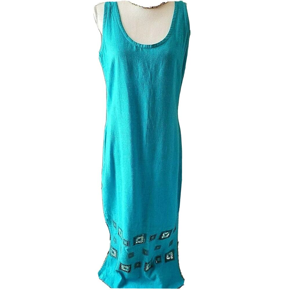 Faith by Celia Forrester Jumper Dress Sleeveless Linen Wearable Art Long Small S
